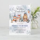 Woodland Winter Wonderland Birthday Boy Invitation Kaart (Staand voorkant)
