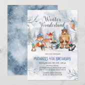 Woodland Winter Wonderland Birthday Boy Invitation Kaart (Voorkant / Achterkant)