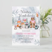 Woodland Winter Wonderland Birthday Invitation Kaart (Staand voorkant)