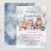 Woodland Winter Wonderland Birthday Invitation Kaart (Voorkant / Achterkant)