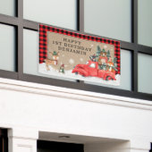 Woodland Winter Wonderland Bos Dieren Verjaardag Spandoek (Buitenkant Gebouw)