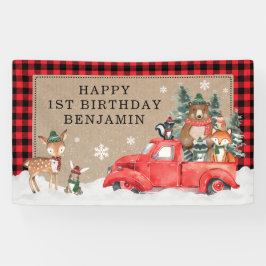 Woodland Winter Wonderland Bos Dieren Verjaardag Spandoek