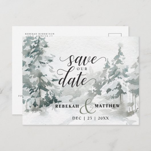 Woodland Winter Wonderland Briefkaart Save the Dat (Voorkant / Achterkant)