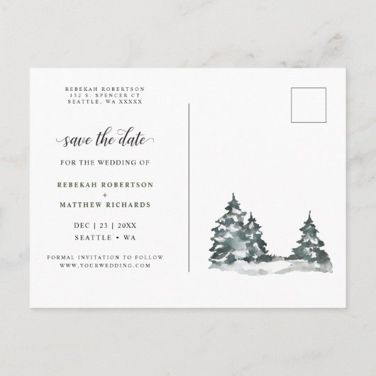Woodland Winter Wonderland Briefkaart Save the Dat (Achterkant)