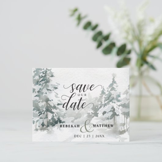 Woodland Winter Wonderland Briefkaart Save the Dat (Staand voorkant)