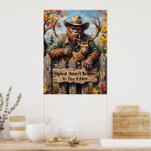 Woodland Wisdom: Bigfoot, Elk en het hek Poster (Keuken)