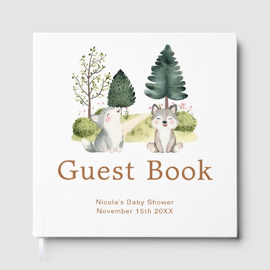 Woodland Wolf Baby Shower Gastenboek (Voorkant)