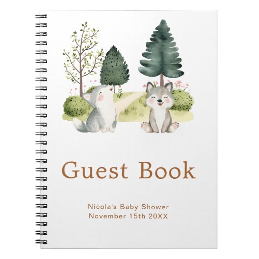 Woodland Wolf Baby Shower Guest Book Notitieboek (Voorkant)