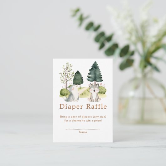 Woodland Wolf Baby shower luierkrabbel Informatiekaartje (Staand voorkant)