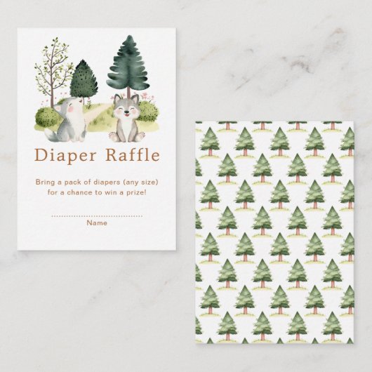 Woodland Wolf Baby shower luierkrabbel Informatiekaartje (Voorkant / Achterkant)