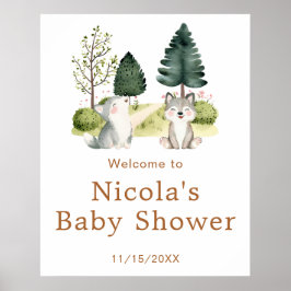 Woodland Wolf Baby shower Welkom Poster