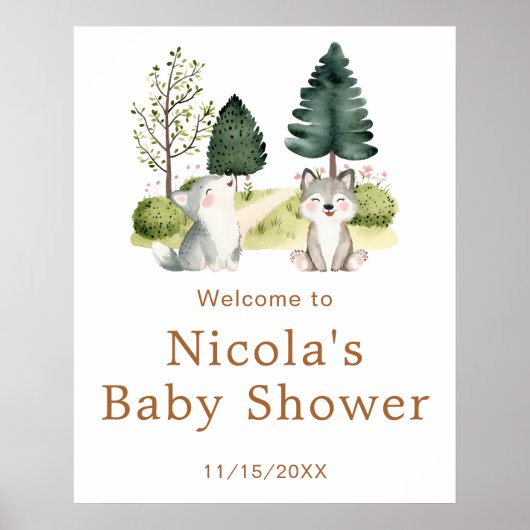 Woodland Wolf Baby shower Welkom Poster (Voorkant)
