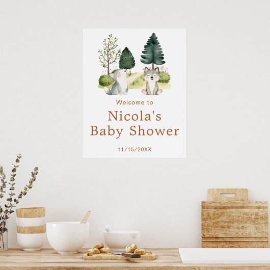 Woodland Wolf Baby shower Welkom Poster (Keuken)