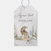 Woodland Wolf French Merry kerst Nieuwjaar Cadeaulabel (Voorkant)