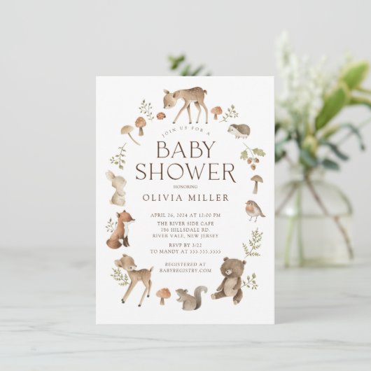 Woodland Wonder Baby shower Invitation Kaart (Staand voorkant)