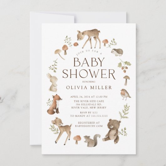 Woodland Wonder Baby shower Invitation Kaart (Voorkant)
