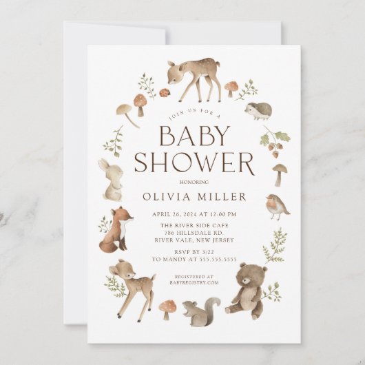Woodland Wonder Baby shower Invitation Kaart (Voorkant)