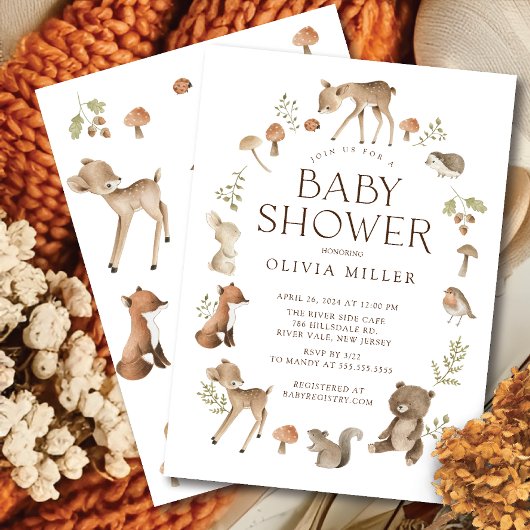 Woodland Wonder Baby shower Invitation Kaart