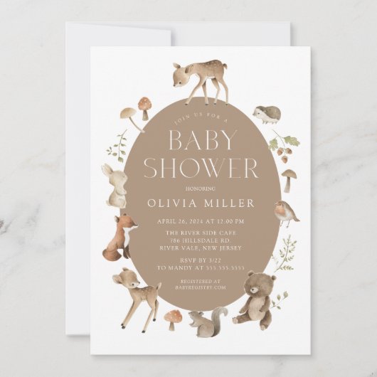 Woodland Wonder Baby shower Invitation Kaart (Voorkant)