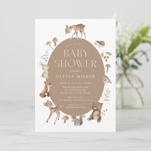 Woodland Wonder Baby shower Invitation Kaart (Staand voorkant)