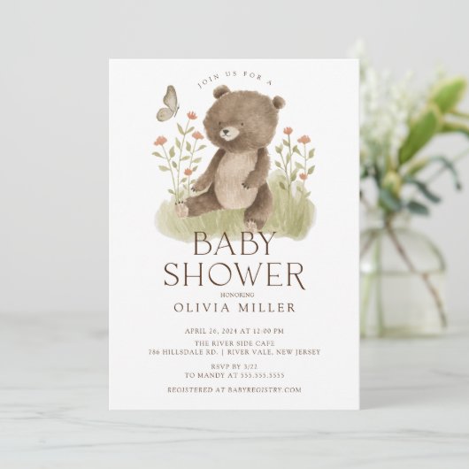 Woodland Wonder Beer Baby shower Invitation Kaart (Staand voorkant)