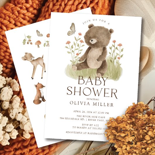 Woodland Wonder Beer Baby shower Invitation Kaart