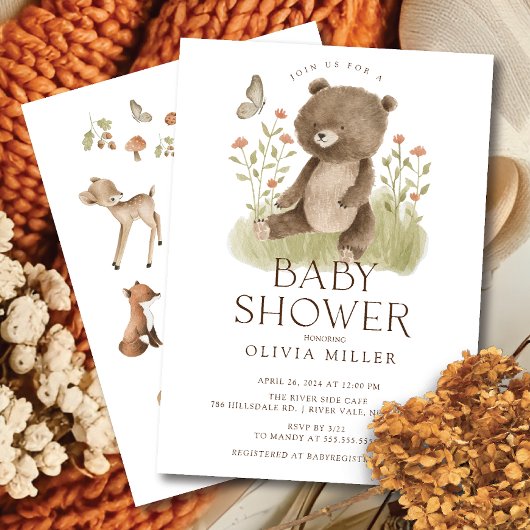 Woodland Wonder Beer Baby shower Invitation Kaart