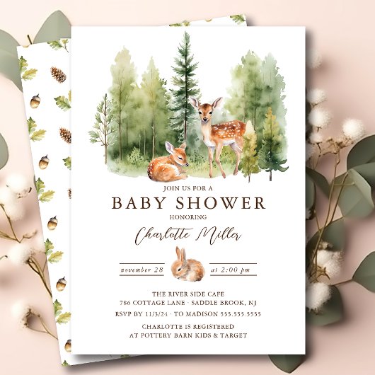 Woodland Wonder Deer Baby shower Kaart