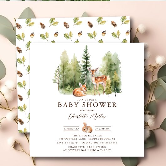 Woodland Wonder Deer Baby shower Kaart