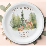 Woodland Wonder Deer Papieren Bordje<br><div class="desc">Dit charmante baby showers ontwerp toont een prachtige illustratie van een hert omringd door pijnbomen, het creëren van een grillig en natuur-geïnspireerd thema voor de speciale gelegenheid. Het zachte kleurenpalet en de ingewikkelde details maken dit ontwerp perfect voor een geslachtsneutrale viering, of het nu een babyjongen of een babymeisje op...</div>