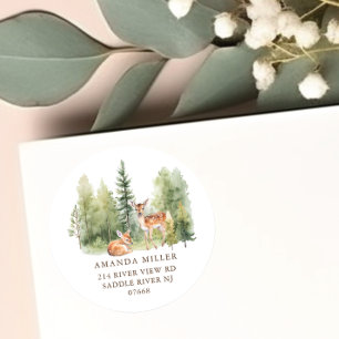 Woodland Wonder Herten Baby shower Adreslabel Ronde Sticker