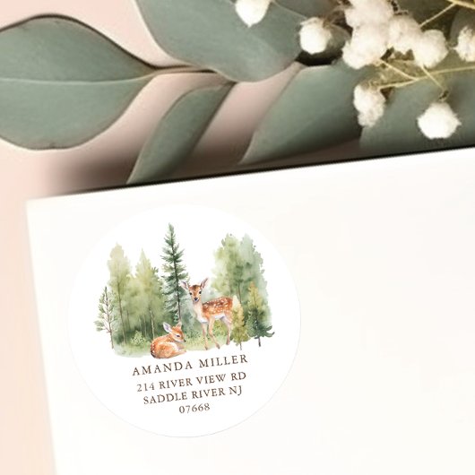 Woodland Wonder Herten Baby shower Adreslabel Ronde Sticker