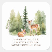 Woodland Wonder Herten Baby shower Adreslabel Vierkante Sticker (Voorkant)