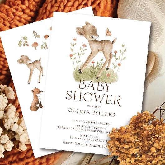 Woodland Wonder Herten Baby shower Invitation Kaart