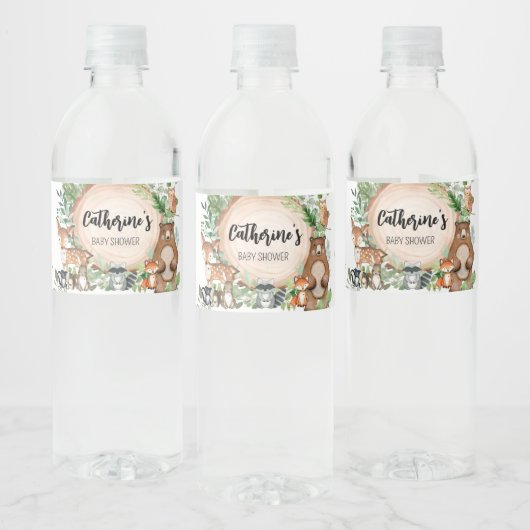 Woodland Wood Slice Baby Shower Waterfles Etiket (Flessen)