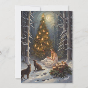 Woodland Yule Tree Illustratie Vakantie Kaart