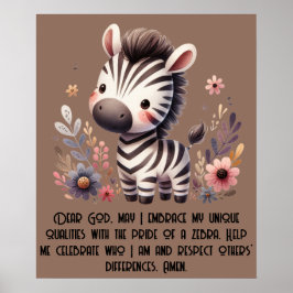 Woodland Zebra Kinder Christelijke Gebed op Bruin Poster