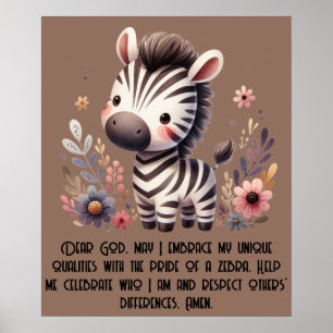 Woodland Zebra Kinder Christelijke Gebed op Bruin  Poster