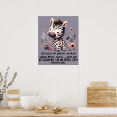 Woodland Zebra Kinder Christelijke Gebed op Paarse Poster (Keuken)