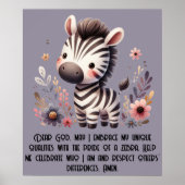 Woodland Zebra Kinder Christelijke Gebed op Paarse Poster (Voorkant)