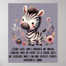 Woodland Zebra Kinder Christelijke Gebed op Paarse Poster