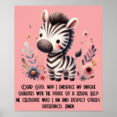 Woodland Zebra Kinder Christelijke gebeden op roze Poster (Voorkant)