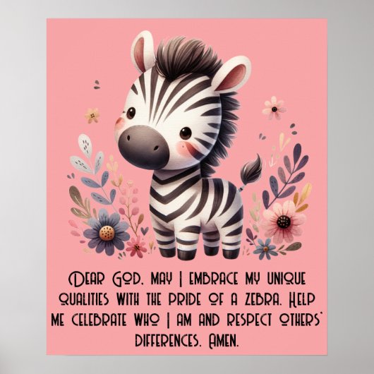Woodland Zebra Kinder Christelijke gebeden op roze Poster (Voorkant)