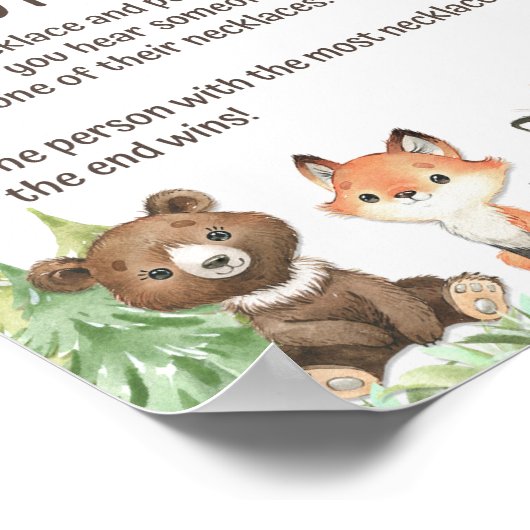 Woodland Zeg niet dat Baby shower Game Sign. Poster (Hoek)