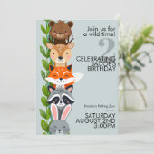 Woodland Zoo Animal Birthday Invitation Kaart (Staand voorkant)