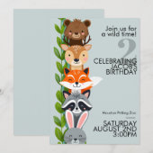 Woodland Zoo Animal Birthday Invitation Kaart (Voorkant / Achterkant)