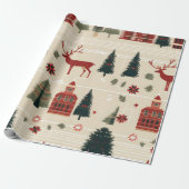 Woodlanddieren noords skikerstpatroon cadeaupapier (Uitgerold)