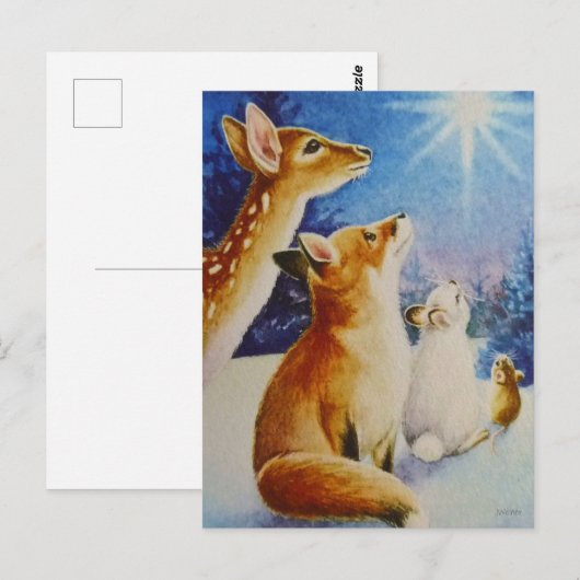 Woodlanddieren Zie kerststerrenkunst Waterverf Briefkaart (Voorkant / Achterkant)