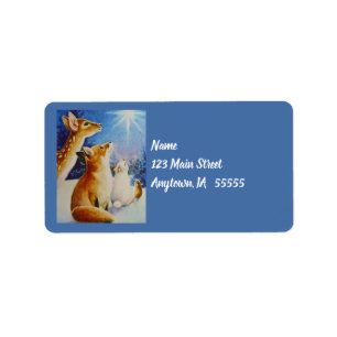 Woodlanddieren Zie kerststerrenkunst Waterverf Etiket