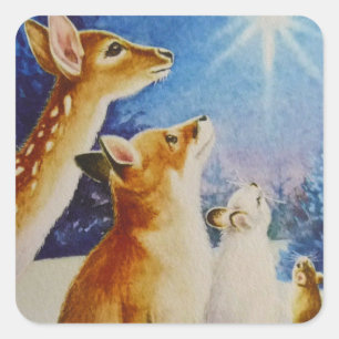 Woodlanddieren Zie kerststerrenkunst Waterverf Vierkante Sticker